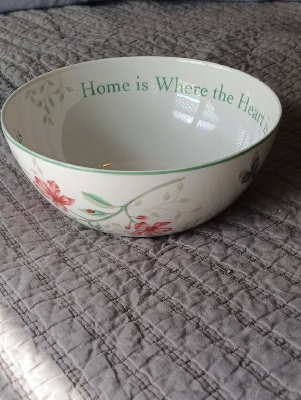 Lenox Butterfly Meadow Floral Ceramic Serving Bowl with Green Trim